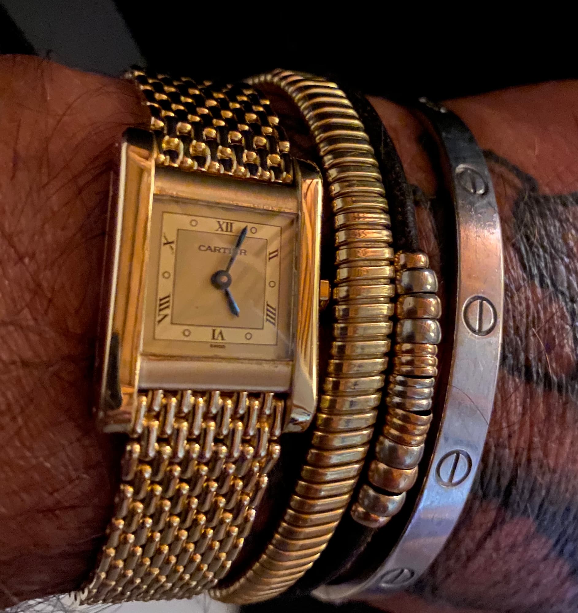 Cartier Tank Louis Cartier 18 YG Grain De Riz Mesh Bracelet